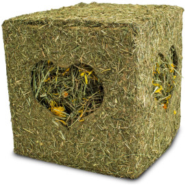 Кубче от сено с цветя за зайци и гризачи, 450 гр. - JR FARM Hay Cube with Flowers